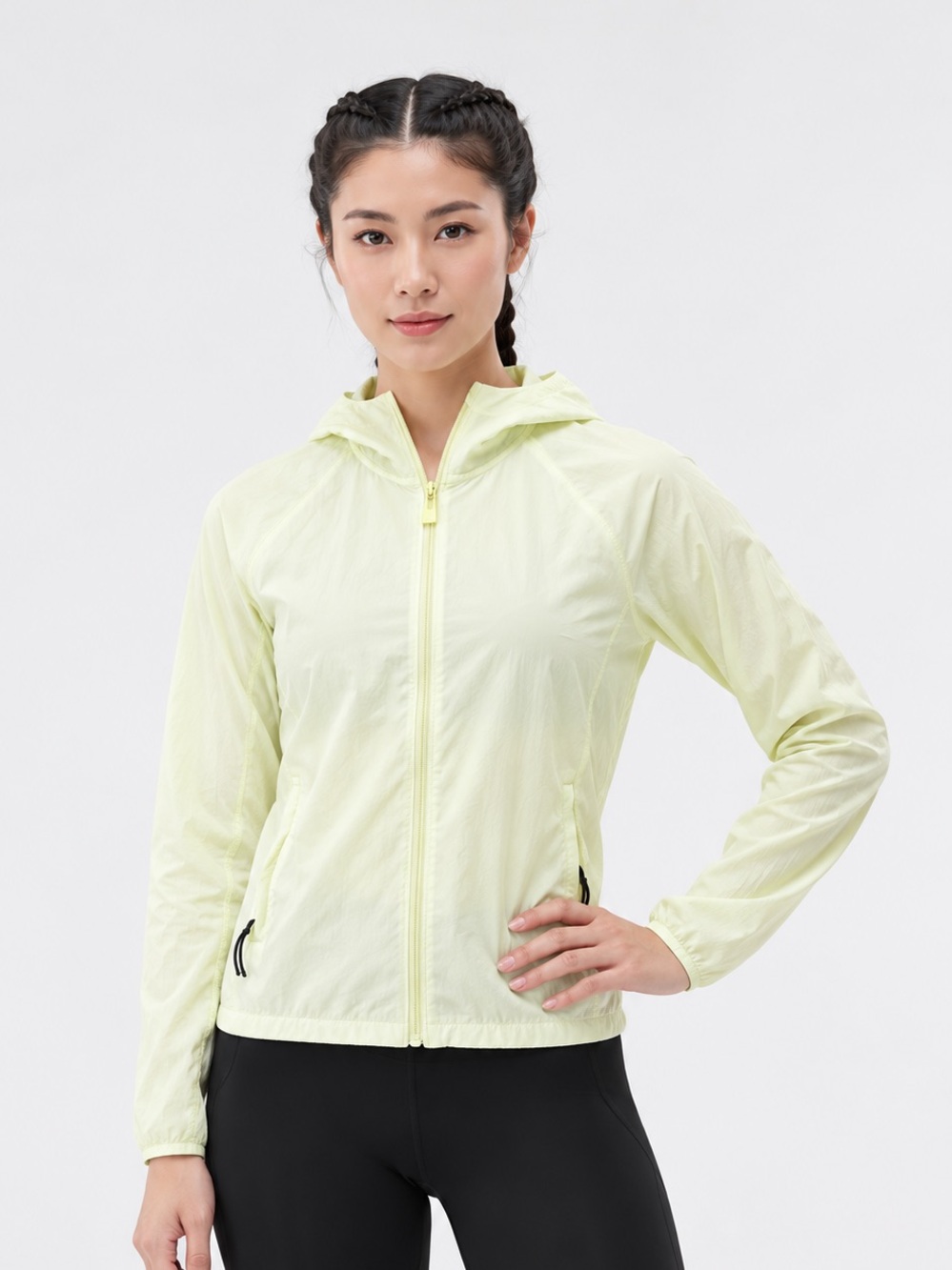 All in Motion Women’s XL Pale Lime Lightweight Windbreaker Hooded Jacket